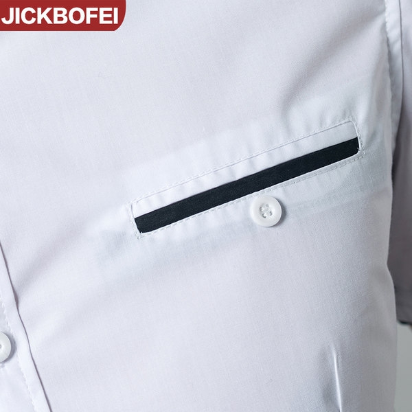  Καλοκαιρινά ανδρικά πουκάμισα - μαύρο και άσπρο με υλικό από πολυεστέρα και βαμβάκι