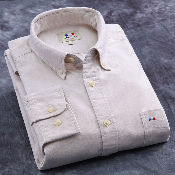 Мъжки ризи с дълъг ръкав - летни, есенни, пролетни - `Оксфорд` - розови, сини, черни, бели - едноцветни и с точки