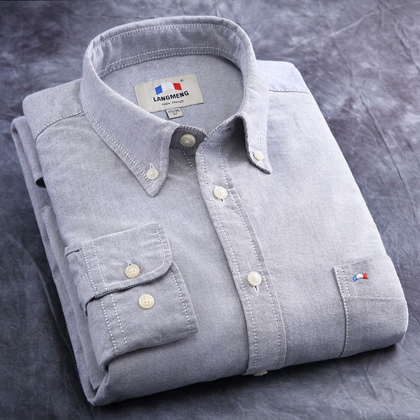 Мъжки ризи с дълъг ръкав - летни, есенни, пролетни - `Оксфорд` - розови, сини, черни, бели - едноцветни и с точки