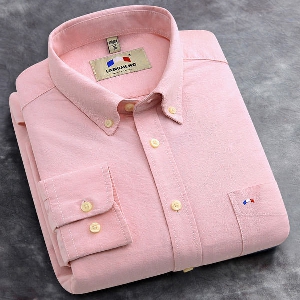 Мъжки ризи с дълъг ръкав - летни, есенни, пролетни - \'Оксфорд\' - розови, сини, черни, бели - едноцветни и с точки