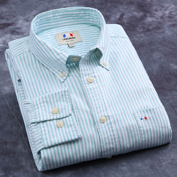 Мъжки ризи с дълъг ръкав - летни, есенни, пролетни - `Оксфорд` - розови, сини, черни, бели - едноцветни и с точки