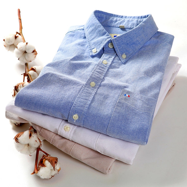 Мъжки ризи с дълъг ръкав - летни, есенни, пролетни - `Оксфорд` - розови, сини, черни, бели - едноцветни и с точки