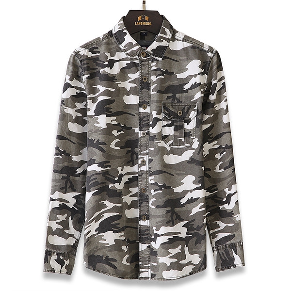 Мъжки камуфлажни ризи с дълъг ръкав - топ памучни младежки модели - пролетни, летни и есенни