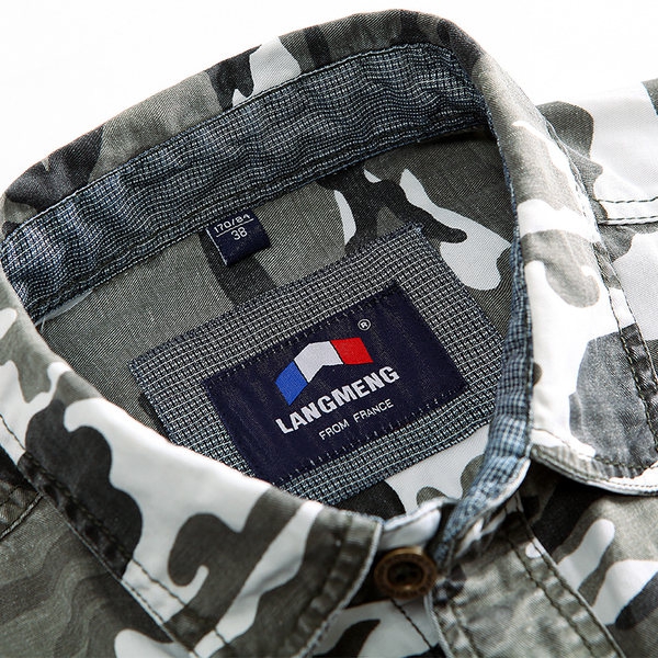 Мъжки камуфлажни ризи с дълъг ръкав - топ памучни младежки модели - пролетни, летни и есенни