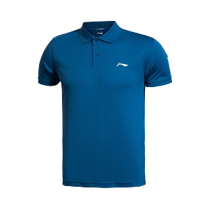 Мъжка спортна тениска с копчета, синя и черна, лятна с къс ръкав