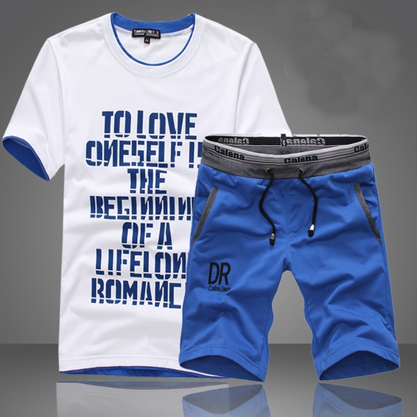 Ανδρικά  αθλητικά καλοκαιρινά σπορ φόρμες, κοντό μανίκι και σορτς: Μαύρο, Γκρι, Πράσινο, Κόκκινο, Μπλε χρώμα