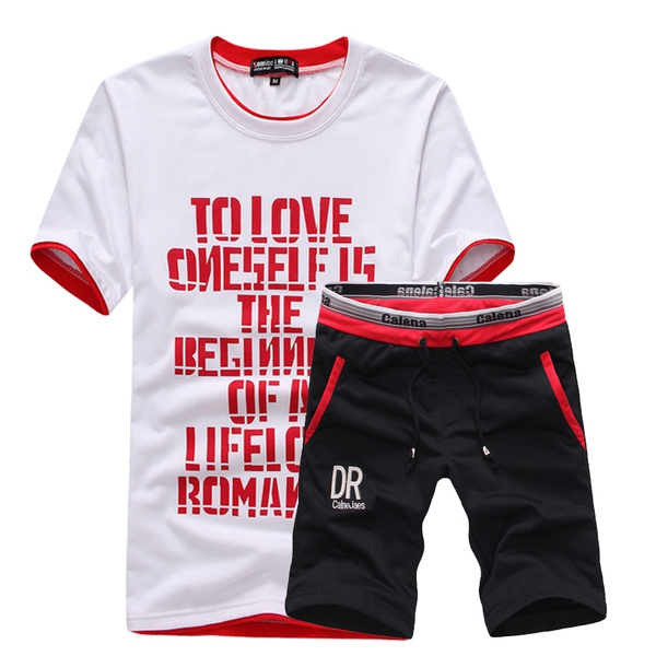 Ανδρικά  αθλητικά καλοκαιρινά σπορ φόρμες, κοντό μανίκι και σορτς: Μαύρο, Γκρι, Πράσινο, Κόκκινο, Μπλε χρώμα