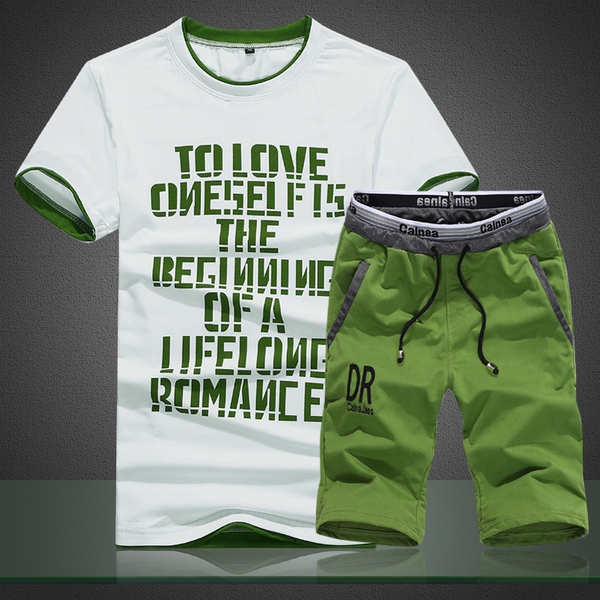 Ανδρικά  αθλητικά καλοκαιρινά σπορ φόρμες, κοντό μανίκι και σορτς: Μαύρο, Γκρι, Πράσινο, Κόκκινο, Μπλε χρώμα