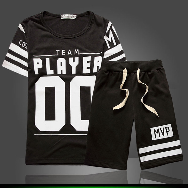 Ανδρικά  αθλητικά καλοκαιρινά σπορ φόρμες, κοντό μανίκι και σορτς: Μαύρο, Γκρι, Πράσινο, Κόκκινο, Μπλε χρώμα