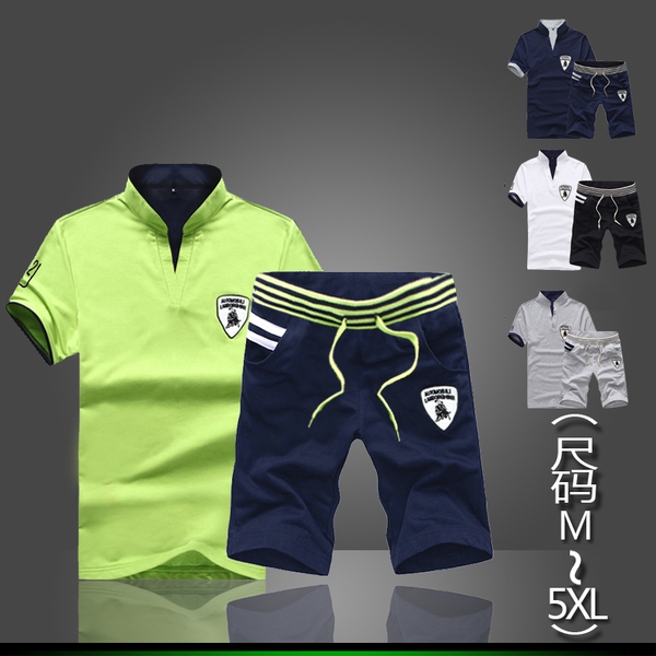 Ανδρικά  αθλητικά καλοκαιρινά σπορ φόρμες, κοντό μανίκι και σορτς: Μαύρο, Γκρι, Πράσινο, Κόκκινο, Μπλε χρώμα