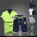 Мъжки ежедневни летни спортни екипи, комплект къс ръкав и къси панталони: Черен, Сив, Зелен, Червен, Син