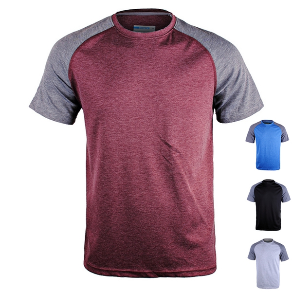 Ανδρικά καλοκαιρινά σπορ κοντομάνικα μπλουζάκια από μπλε πολυεστέρα σε μαύρο, κόκκινο κρασί, μαύρο χρώμα με γκρίζα μανίκια