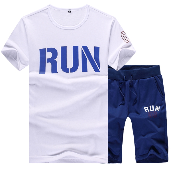 Мъжки летен спортен екип от тениска с къс ръкав и къси панталони сиви, черни, червени комбинации с щампи