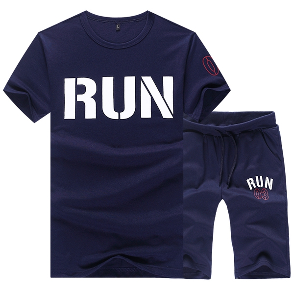 Мъжки летен спортен екип от тениска с къс ръкав и къси панталони сиви, черни, червени комбинации с щампи