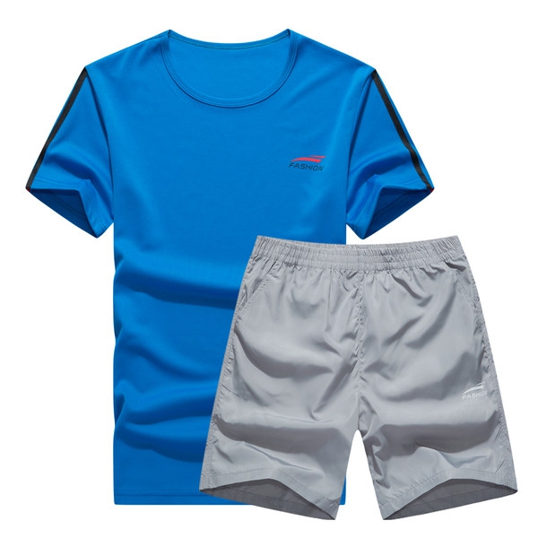 Ανδρικά αθλητικά καλοκαιρινά μπλουζάκια με κοντό μανίκι και σορτς σε  κίτρινο, μπλε, γκρι χρώματα