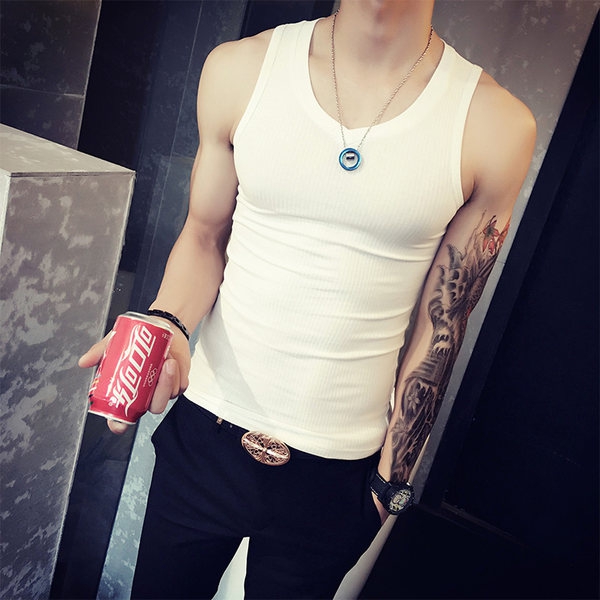 Μαύρο και άσπρο  γυαλιστερό ανδρικό αμάνικο  - βαμβακερό