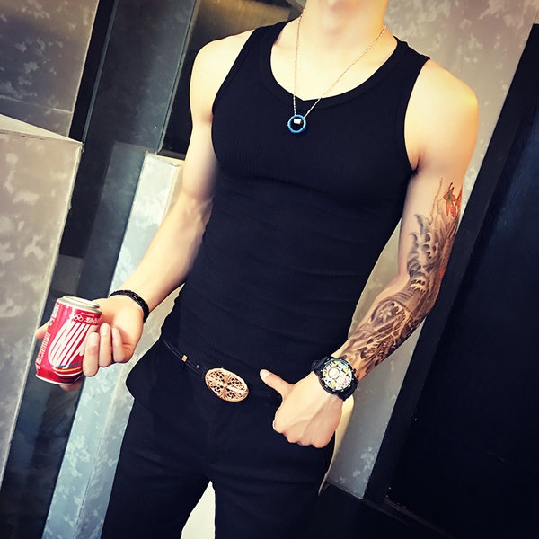 Μαύρο και άσπρο  γυαλιστερό ανδρικό αμάνικο  - βαμβακερό