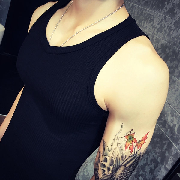 Μαύρο και άσπρο  γυαλιστερό ανδρικό αμάνικο  - βαμβακερό