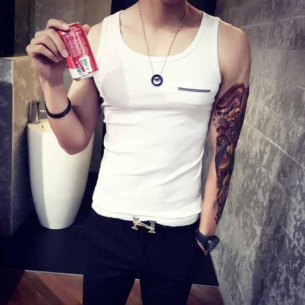 Ανδρικό αθλητικό αμάνικο σε μαύρο, λευκό και γκρι χρώμα