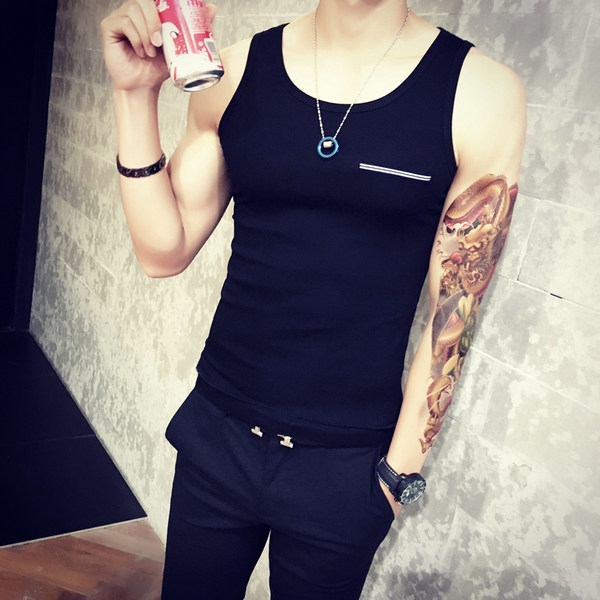 Ανδρικό αθλητικό αμάνικο σε μαύρο, λευκό και γκρι χρώμα