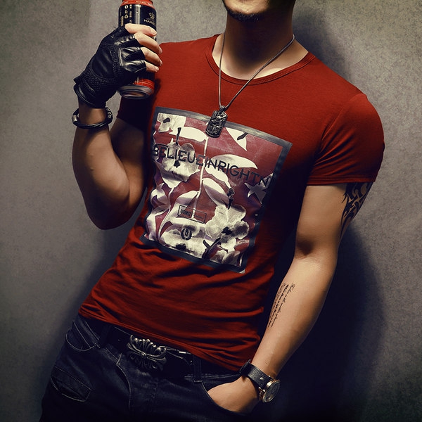 Ανδρικό καλοκαιρινό μπλοζάκι σε σκούρο γκρι, γκρι, μαύρο και λευκό χρώμα - Slim μοντέλο με εκτύπωσης