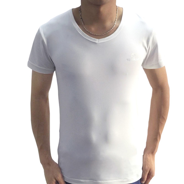 Мъжка бяла спортна лятна тениска, слим, с къс ръкав 