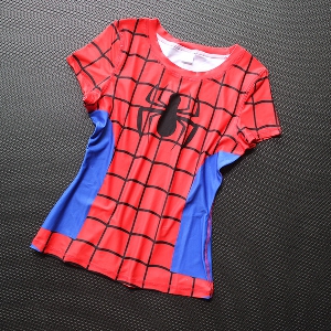 Γυναικεία αθλητικά  κοντομάνικα μπλουζάκια για το γυμναστήριο και γιόγκα Top Spider-Man μοντέλα με κύριο υλικό Lycra