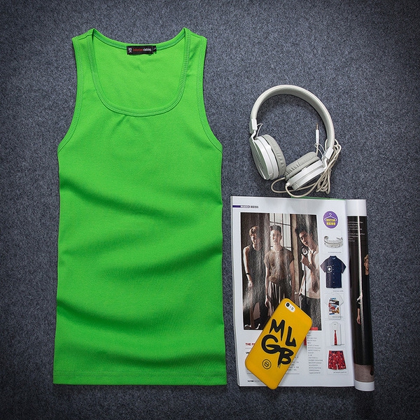 Ανδρικό σπορ λεπτό φανελάκι για το  γυμναστήριο για το καλοκαίρι  - μονόχρωμο, λευκό,  μαύρο, πορτοκαλί  και πράσινο χρώμα