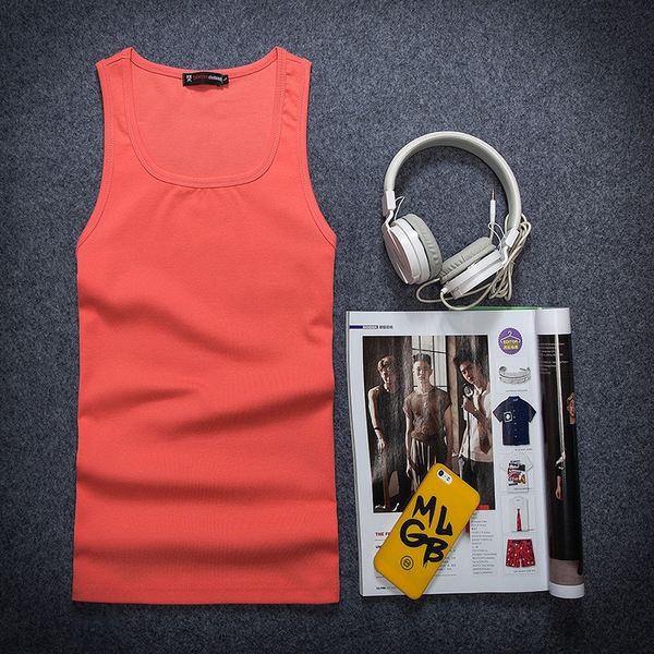 Ανδρικό σπορ λεπτό φανελάκι για το  γυμναστήριο για το καλοκαίρι  - μονόχρωμο, λευκό,  μαύρο, πορτοκαλί  και πράσινο χρώμα