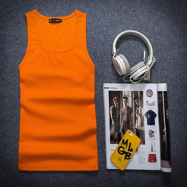 Ανδρικό σπορ λεπτό φανελάκι για το  γυμναστήριο για το καλοκαίρι  - μονόχρωμο, λευκό,  μαύρο, πορτοκαλί  και πράσινο χρώμα