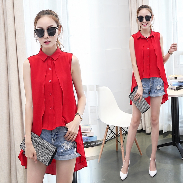 Οι γυναίκες κομψό κορυφή σιφόν: Μαύρο, Λευκό, Κόκκινο, Ροζ, Γκρι