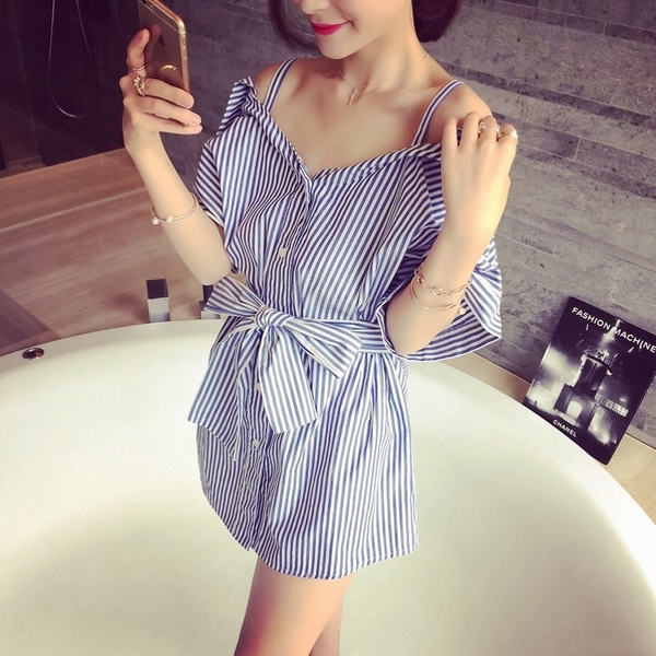 Βαμβάκι καλοκαίρι πουκάμισο με ιμάντες κορδέλα