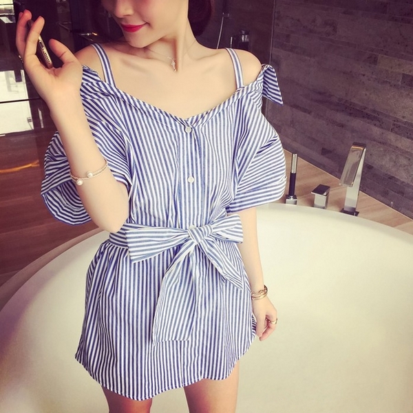 Βαμβάκι καλοκαίρι πουκάμισο με ιμάντες κορδέλα