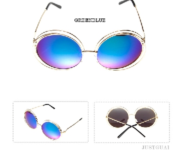 Големи кръгли слънчеви очила в различни отблясъци:черно , златисто, синьо и оранжево