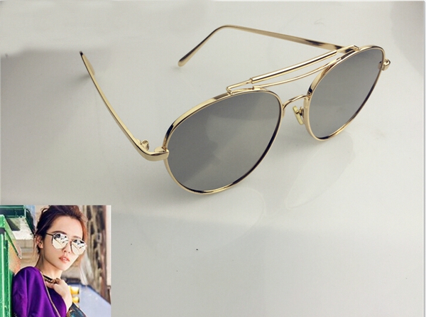 Дамски слънчеви очила заоблена форма, със златиста и сребриста рамка