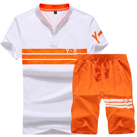 Спортни мъжки екипи с къси ръкави в оранжев,бял и черен цвят 4 модела