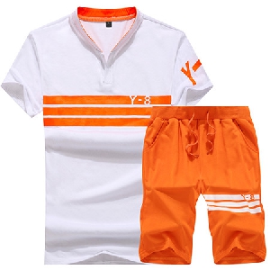 Спортни мъжки екипи с къси ръкави в оранжев,бял и черен цвят 4 модела