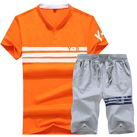 Спортни мъжки екипи с къси ръкави в оранжев,бял и черен цвят 4 модела