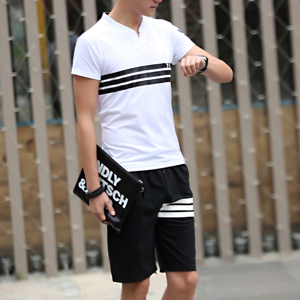 Спортни мъжки екипи с къси ръкави в оранжев,бял и черен цвят 4 модела