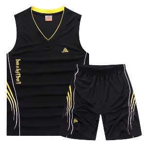Мъжки летни спортни екипи, комплект от дишащ потник за фитнес и баскетбол и удобни къси панталони жълти, сини, червени