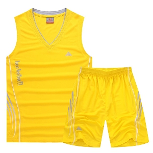Мъжки летни спортни екипи, комплект от дишащ потник за фитнес и баскетбол и удобни къси панталони жълти, сини, червени