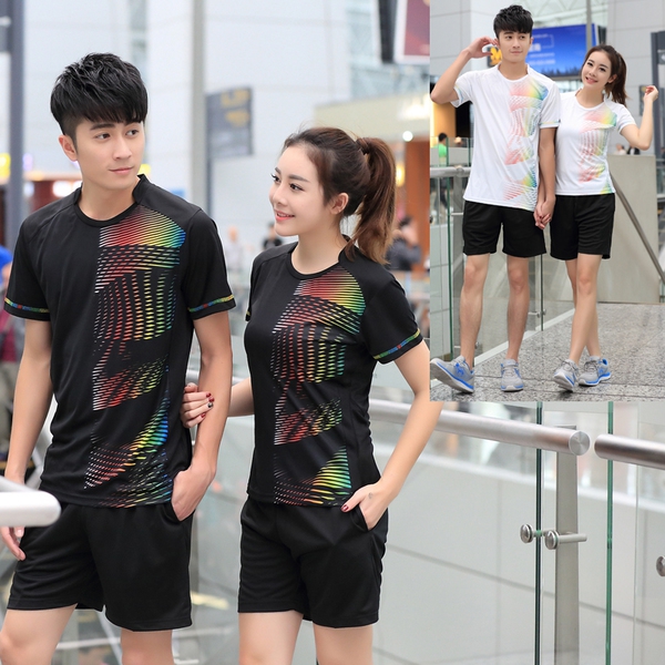 Мъжки спортни летни екипи за тенис и атлетика бели и черни, къси тениски и къс панталон