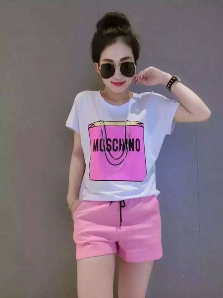 Дамски спортни екипи от къси панталони и тениски с къс ръкав оранжежеви, зелени, черни с принт