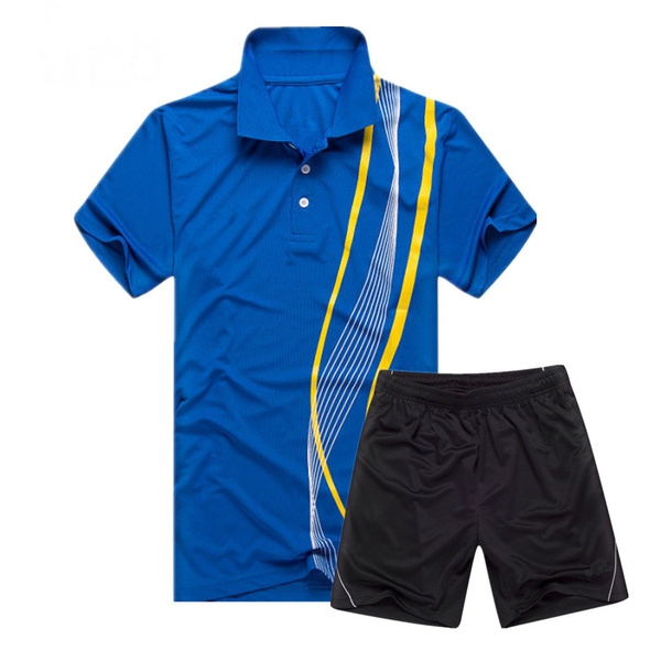 Мъжки спортни екипи за тенис и бадмингтон комплект от бързосъхнеща тениска с къс ръкав и къси панталони, полиестър