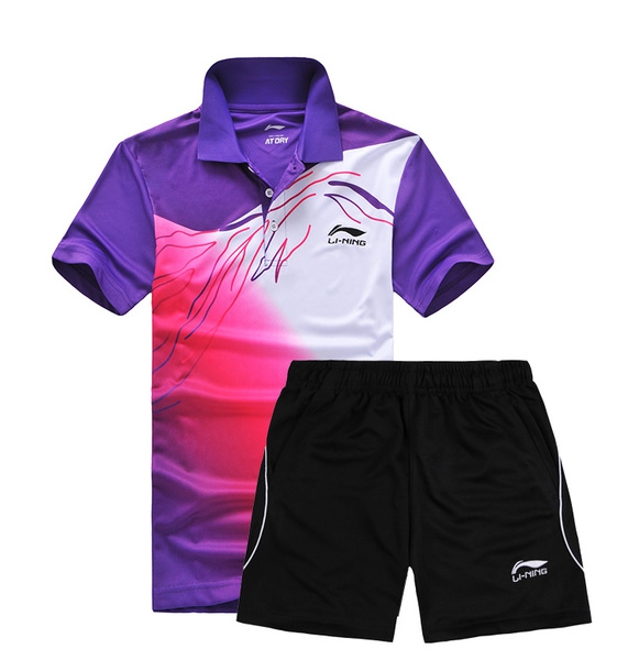 Мъжки спортни екипи, тениски с къс ръкав сини, оранжеви и лилави и къси панталони