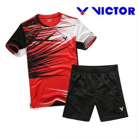 Мъжки спортни екипи от тениска с къс ръкав и къси панталони: червени, сини, жълти за фитнес, бадмингтон и туризъм