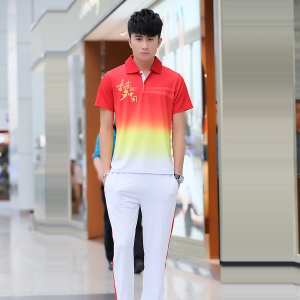 Мъжки спортни екипи в комплект от тениска с къс ръкав и дълги или къси панталон уникални модели за разходка и спорт полиестър