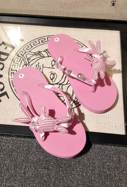 Дамски чехли със зайчета и камъни : в розово и бяло