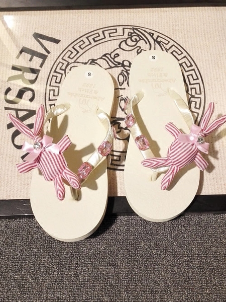 Дамски чехли със зайчета и камъни : в розово и бяло