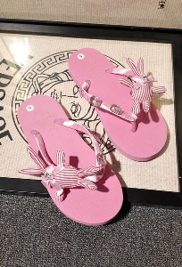 Дамски чехли със зайчета и камъни : в розово и бяло
